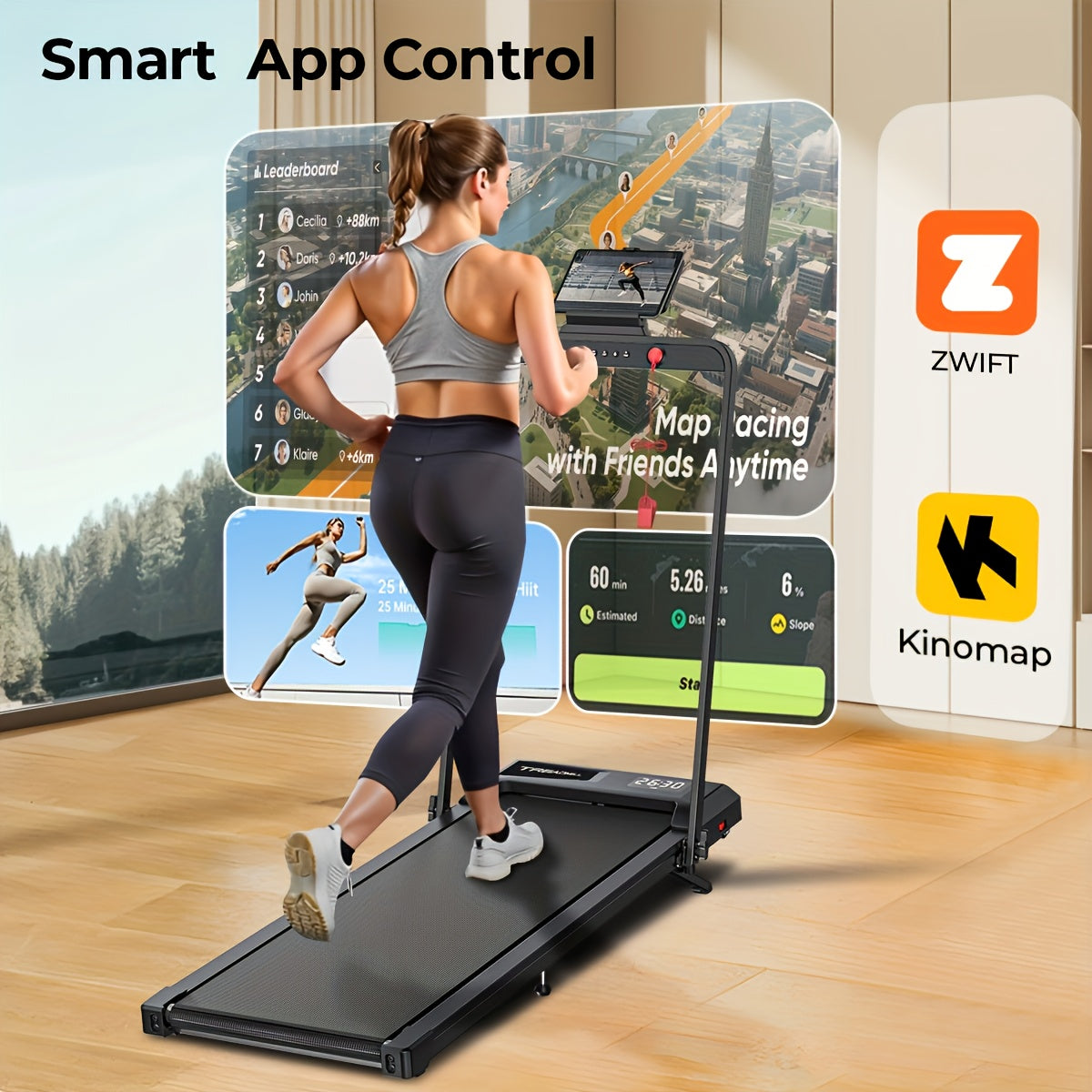 Smart Walking Pad With 10% Incline, Folding Treadmills For Home, Foldable With Handle Bar, 3.0HP Under Desk Treadmill, 3 Control Methods & 145kg Capacity, Kinomap/Zwift Compatible, Exercise Anytime, Best Gift, Christmas Gift,