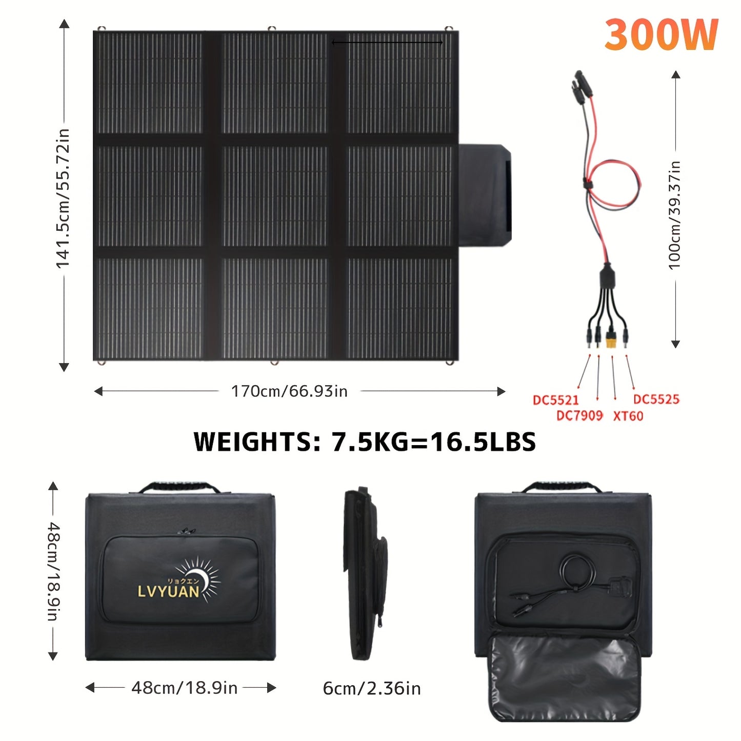 A portable and foldable monocrystalline silicon solar panel with 22.5% conversion efficiency, suitable for outdoor adventures, camping, and solar power generation at power stations.
