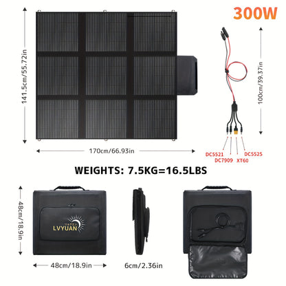 A portable and foldable monocrystalline silicon solar panel with 22.5% conversion efficiency, suitable for outdoor adventures, camping, and solar power generation at power stations.