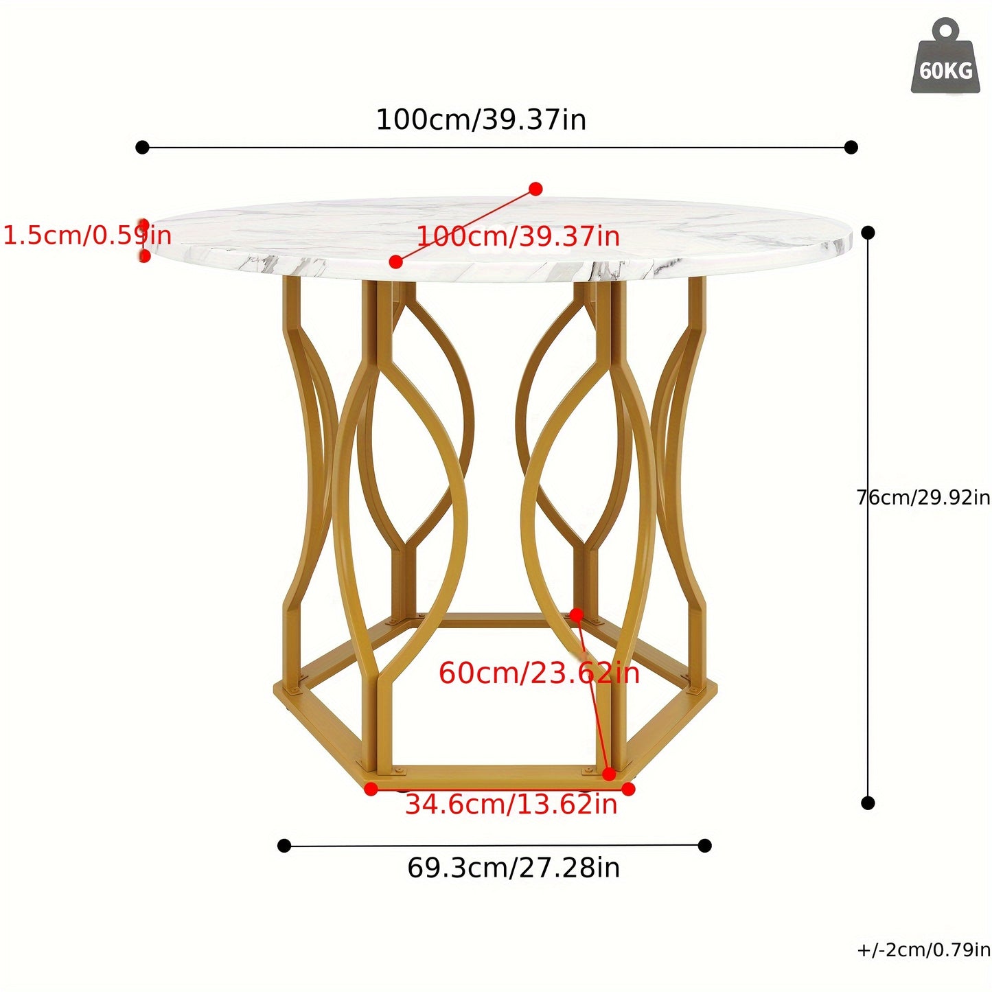 Eettafelset – Eetkamerset – Keukentafelset – Ronde Tafel – Stoelenset – 100 cm Diameter – Wit Tafelblad met Gouden Metalen Poten – Donkergroene Fluwelen Stoelen