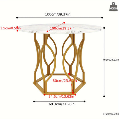 Eettafelset – Eetkamerset – Keukentafelset – Ronde Tafel – Stoelenset – 100 cm Diameter – Wit Tafelblad met Gouden Metalen Poten – Donkergroene Fluwelen Stoelen