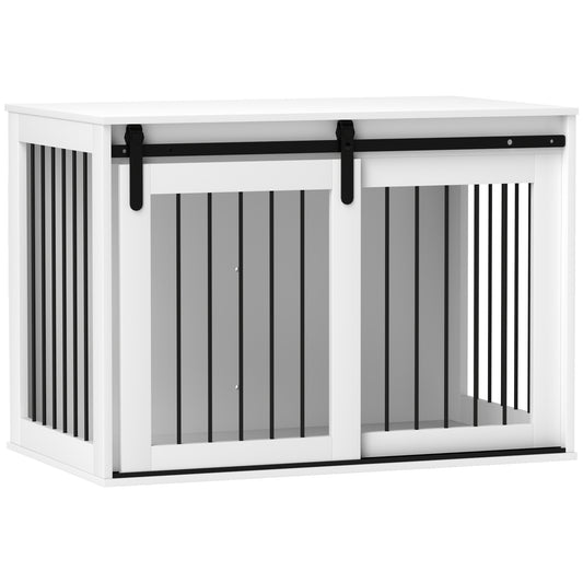 Hondenkennel – Hondenhok – Hondenkooi – Huisdierbench – Dierenverblijf – Walnootkleurig Spaanplaat En Stalen Frame – Schuifdeur Met Vergrendeling En Ventilatie Aan Drie Zijden – 98x58x61 cm