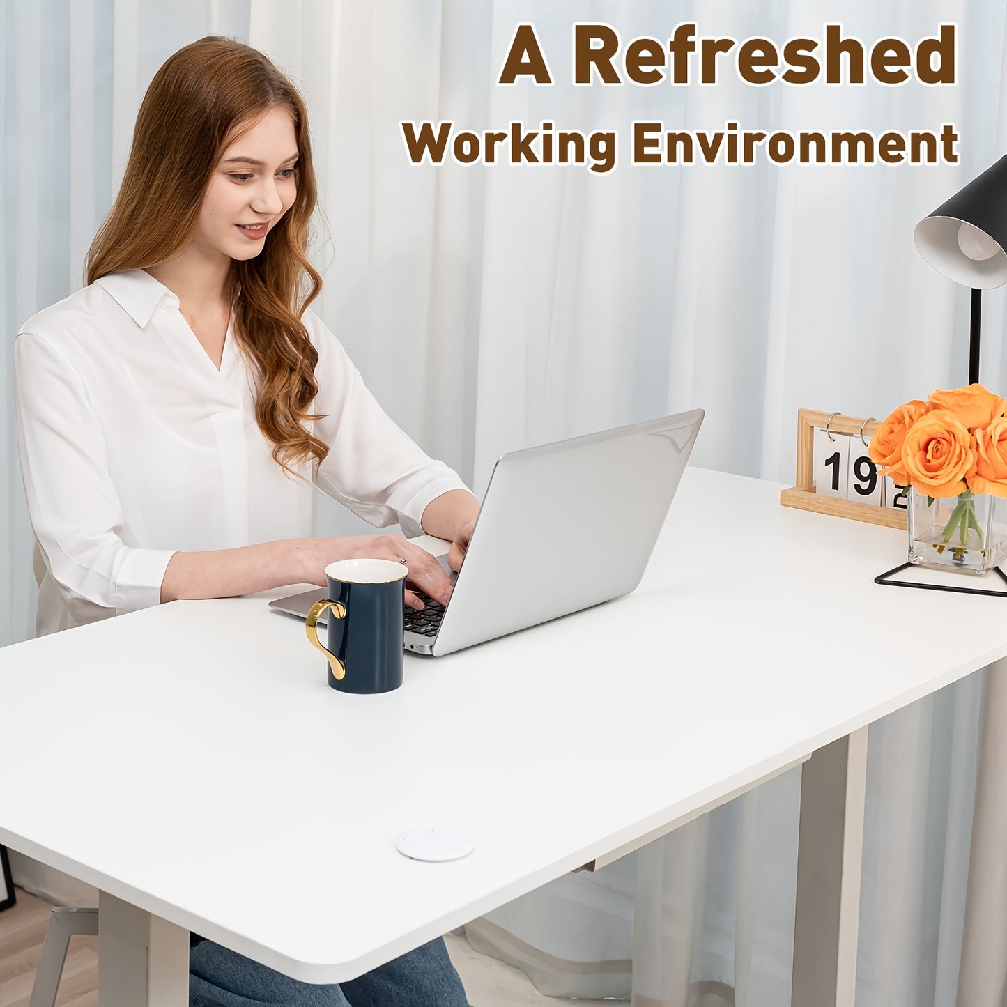 White Modular Height Adjustable Desk, Electric Adjustment, Height Memory Function, Ultra-Sturdy Steel Frame, Suitable for Office And Home