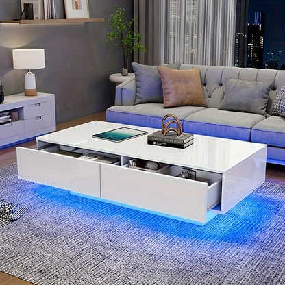 Salontafel – Koffietafel – Tafeltje – Bijzettafel – Witte Salontafel – 115x55x34 cm – 2 Opberglades, 30 kg Draagvermogen
