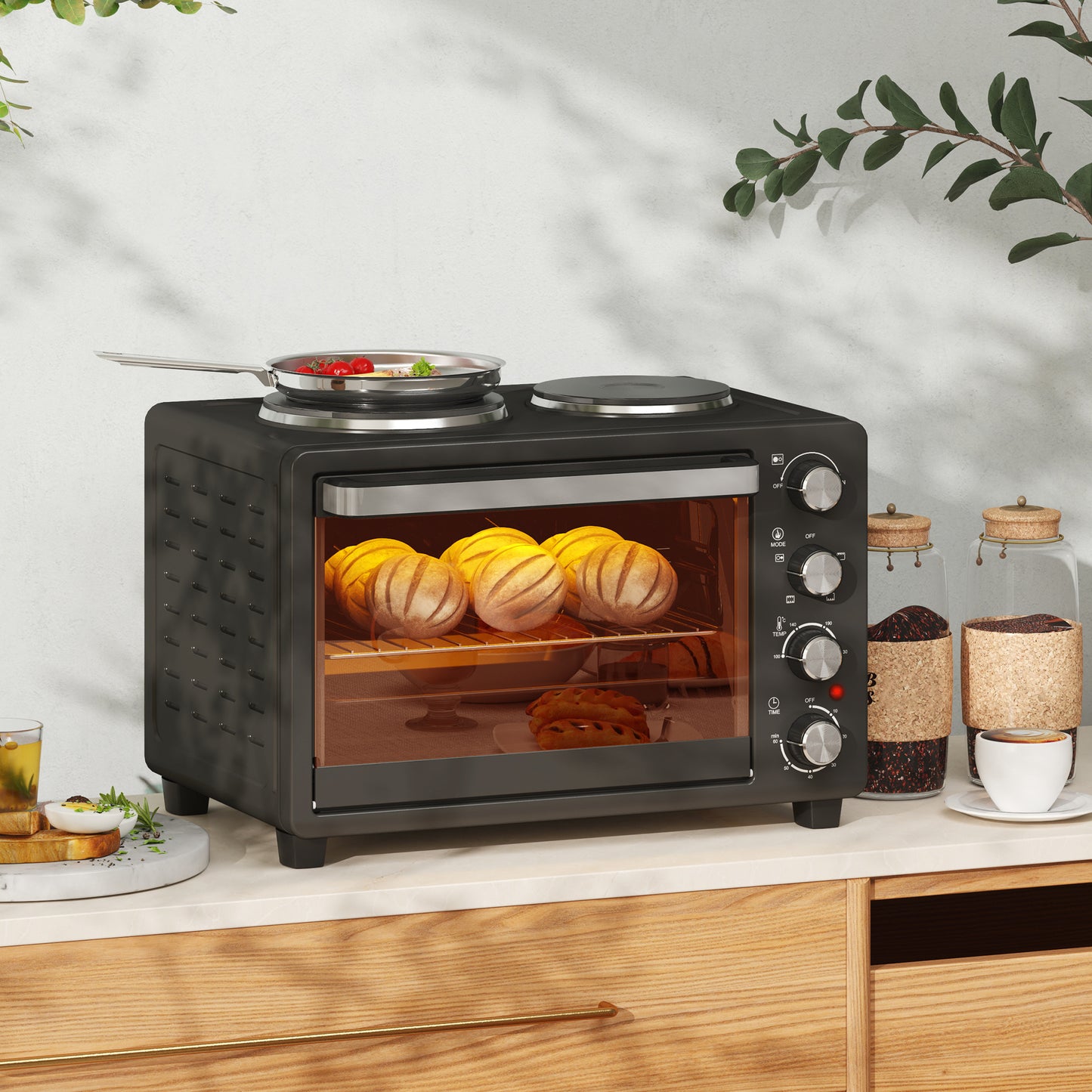 Mini Oven – Mini Oven Met Grill – Tafeloven – Elektrische Oven – Bakoven – 28L Inhoud – 2600W Vermogen – Zwart