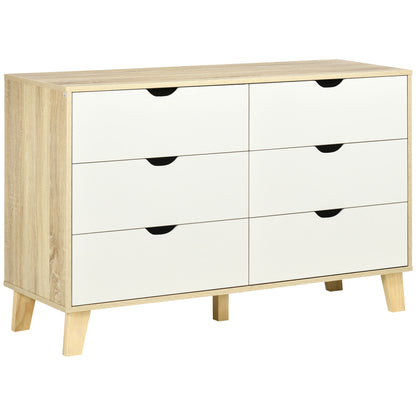Ladekast – Commode – Opbergkast – Dressoir – Scandinavische Stijl – Wit Met Houten Poten – 6 Ruime Laden – Compact Formaat 120x40x76 cm