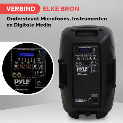 Draadloos Speaker Systeem – Bluetooth Speaker – PA Speakerset – Geluidsinstallatie – Feestversterker – 1800W Vermogen – 30,5 cm Subwoofer – Inclusief Microfoon & Statieven