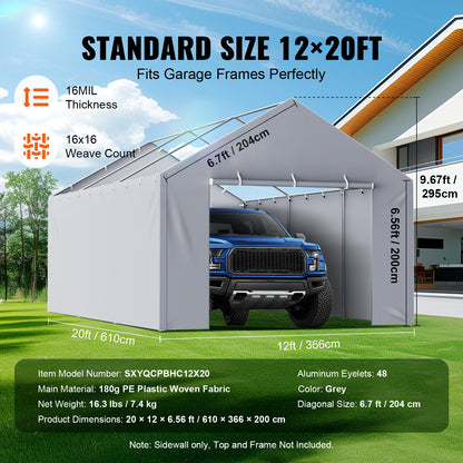 Zijwand Carport – Zijwand Tent – Garagewand – Tentwand – Carport Afdekzeil – Waterdicht en UV-bestendig – Stevig PE Geweven Materiaal (12 x 20 ft)