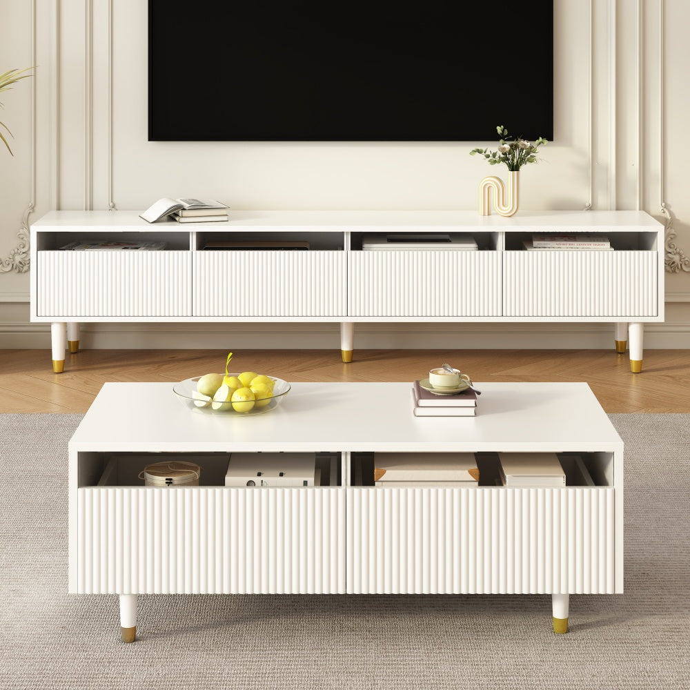 Salontafel – Koffietafel – Bijzettafel – Woonkamertafel – Opbergtafel – Modern met Golvend Ladeblad – Metaal Gouden Wit Frame
