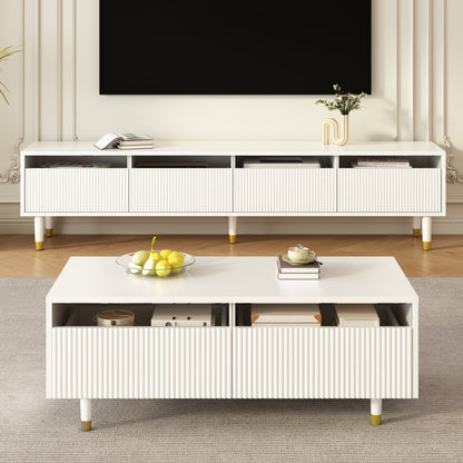 Salontafel – Koffietafel – Bijzettafel – Woonkamertafel – Opbergtafel – Modern met Golvend Ladeblad – Metaal Gouden Wit Frame