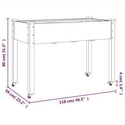 Plantenbak Op Wielen – Bloembak – Plantenbak Met Voeten – Tuinbak – Bloempot Houten Kuip – Grijze Voering – Afmetingen 118x59x80 Cm – Gemaakt Van Vurenhout