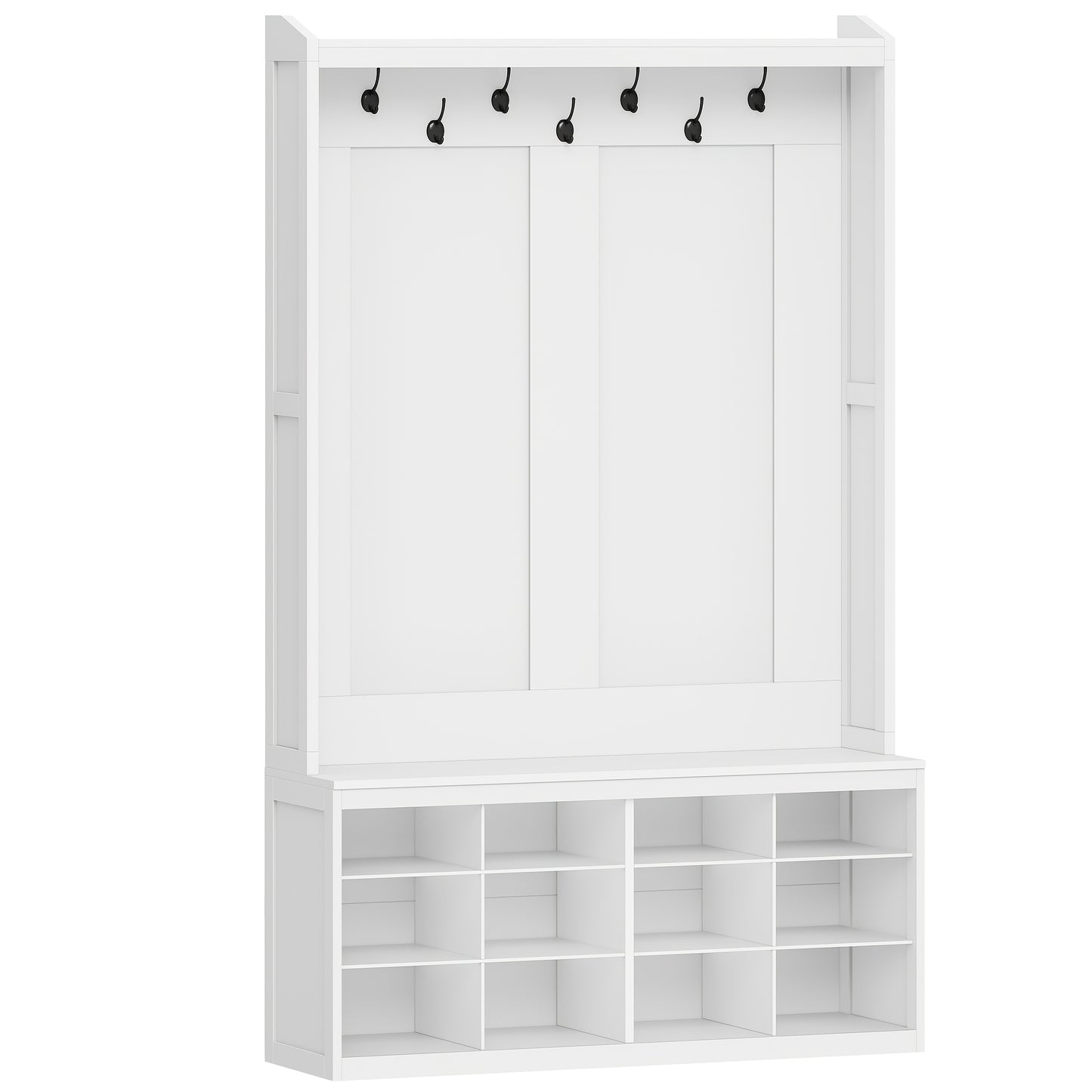 Kapstok – Wandkapstok – Garderobekast – Jassenrek – Schoenenkast – Wit – Vrijstaand – 7 Dubbele Haken & 12 Schoenenvakken – Compact 32x100x181,5 cm
