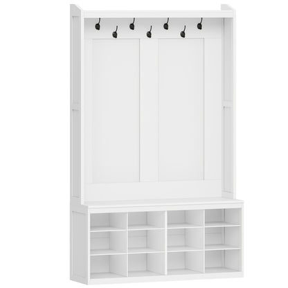 Kapstok – Wandkapstok – Garderobekast – Jassenrek – Schoenenkast – Wit – Vrijstaand – 7 Dubbele Haken & 12 Schoenenvakken – Compact 32x100x181,5 cm