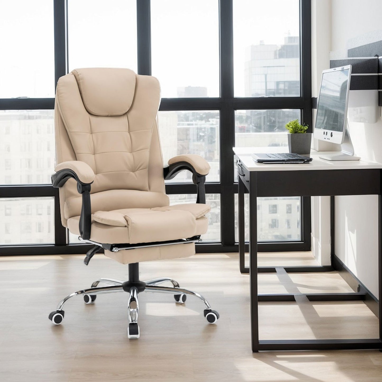 Home Office Desk Chair, Computer Desk Chair with Lumbar Support, Thickened Armrests, with Footrest - Suitable for Home Office, Gaming, Professional Workspace