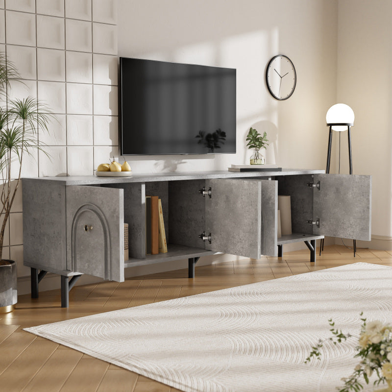 TV-meubel – Tv-kast – Mediameubel – Dressoir – 4-Deurs Kasten – Modern Grijs – 160 cm Breed – Soft-Close Deuren – Geïntegreerd Kabelmanagement