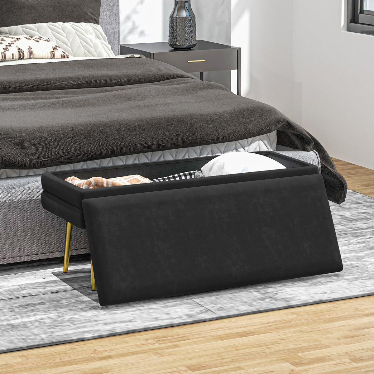 Gevulde Opbergbank – Opbergbank – Zitbank – Opbergmeubel – Bankje – Zwart – Stevig Stalen Frame – Compact Formaat 100x37,5x42 cm