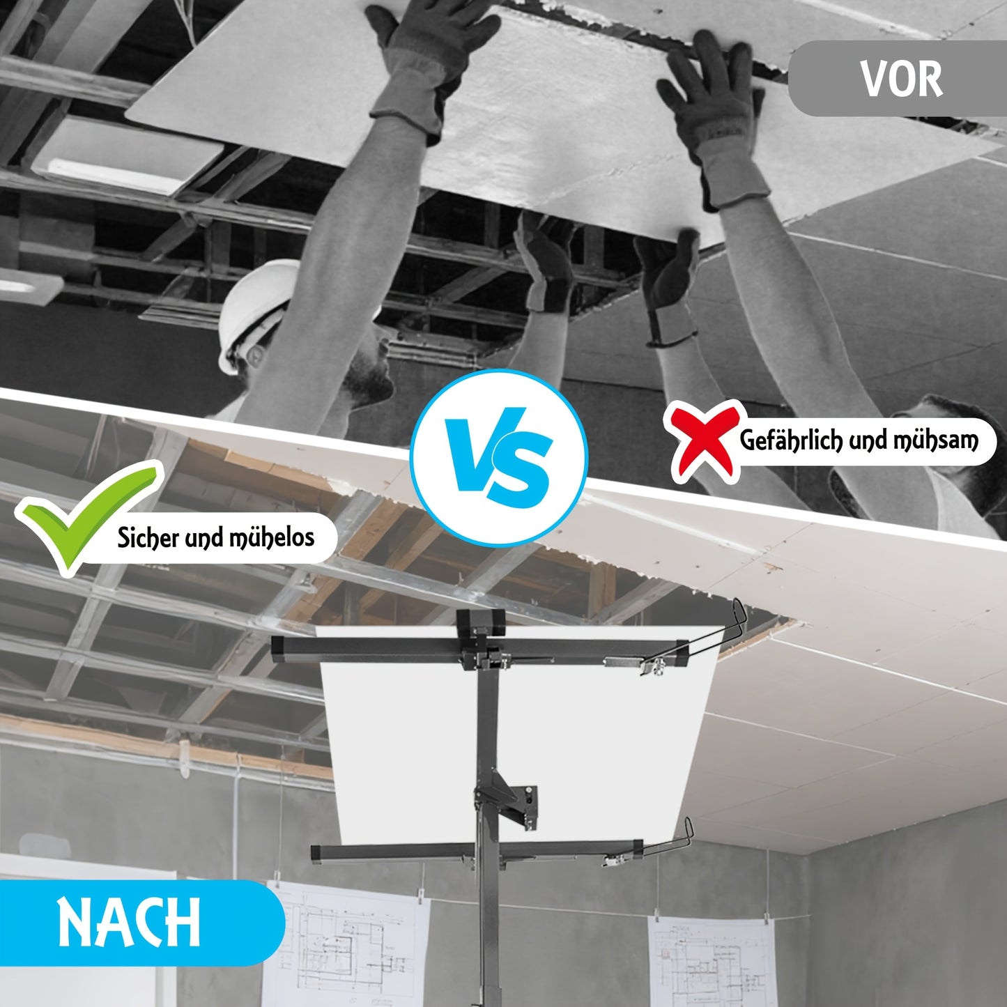 Panelenlift – Gipsplaatlift – Platenlift – Montagehulp – Plaatlift – Verstelbaar Tot 470 cm – Draagvermogen 68 kg – Inklapbaar – Kantelbaar 60°
