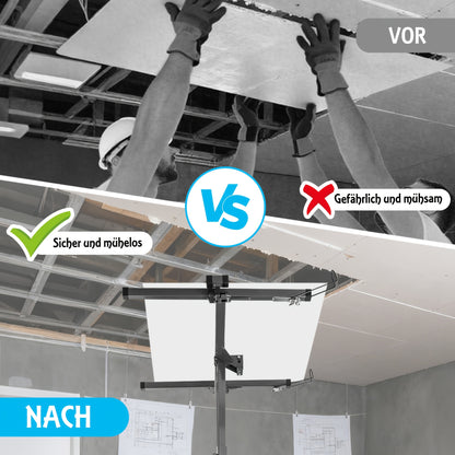 Panelenlift – Gipsplaatlift – Platenlift – Montagehulp – Plaatlift – Verstelbaar Tot 470 cm – Draagvermogen 68 kg – Inklapbaar – Kantelbaar 60°