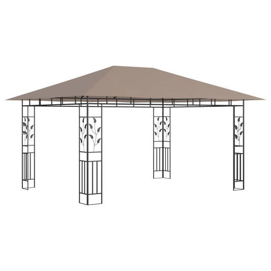 Tuinluifel – Zonnescherm – Pergola – Overkapping – Prieel – Taupe 4x3x2,73 Meter – Stevig Metalen Frame – Inclusief Muggenhorren en Lichtslingers