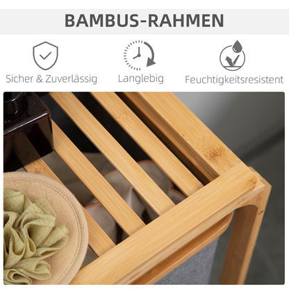 Bamboe Wasmand – Wasbak – Wasbox – Wascontainer – Wasopvang – Natuurlijke Grijze Kleur – 3 Uitneembare Mandjes – Compact & Ventilerend Ontwerp