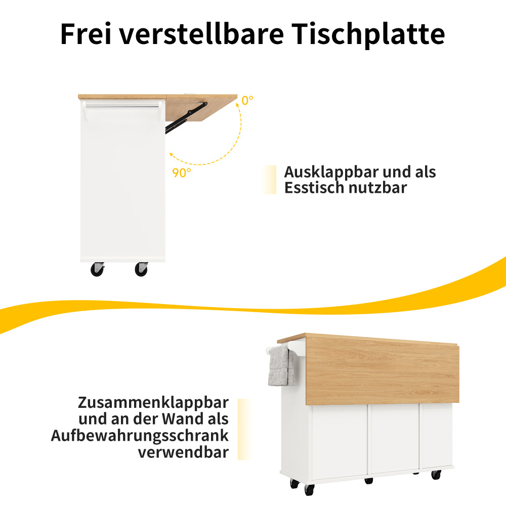 White Mobile Kitchen Island Cart with Removable Shelves, Worktop & Towel Rack - Heavy-Duty Metal Frame on Wheels, White Mobile with Wine Glass Holder, Snack Rack & Lower Cabinets for Small Spaces, Easy Assembly (No Wood)