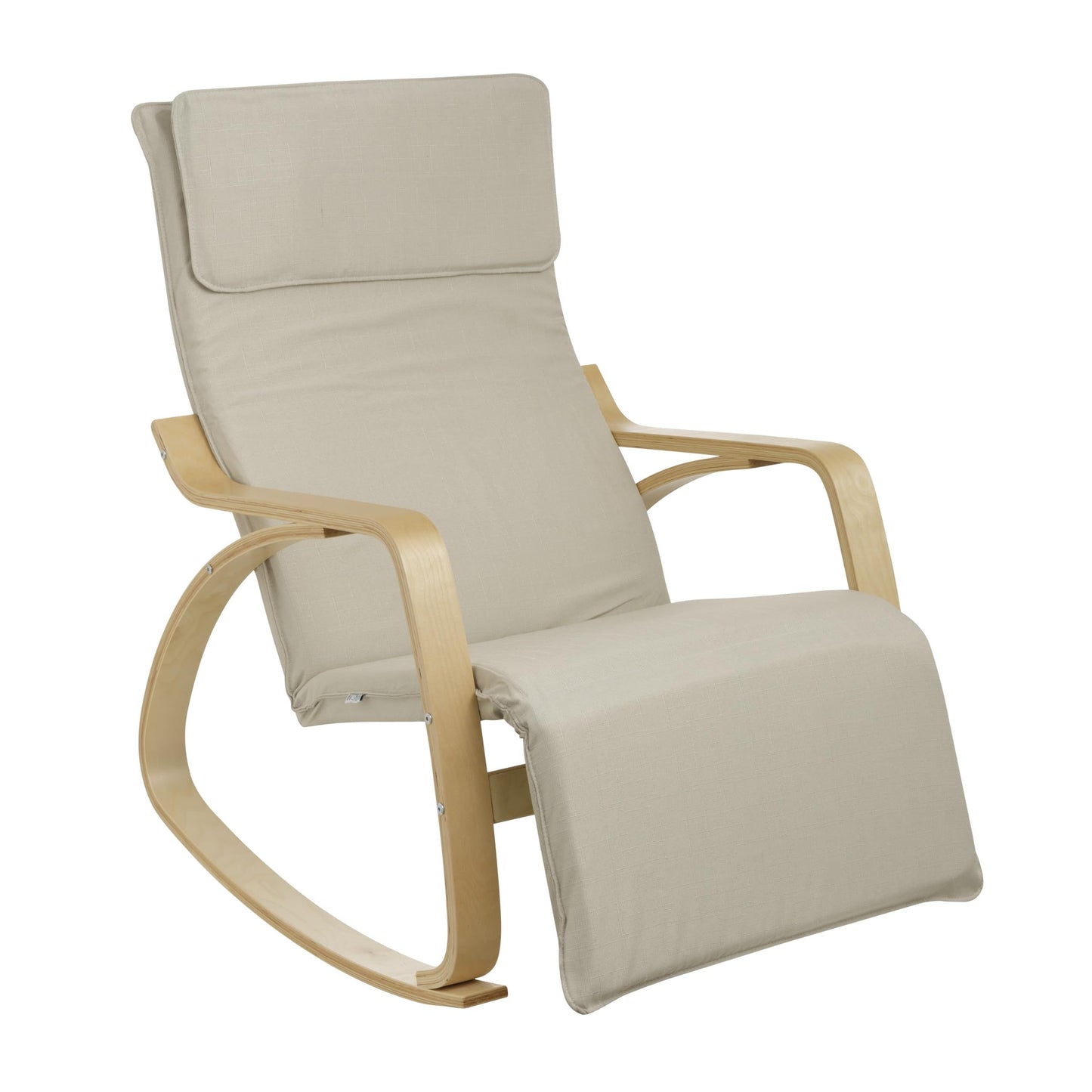 Schommelstoel – Relaxstoel – Schommelfauteuil – Loungestoel – Fauteuil – Beige Katoenen Bekleding – Verstelbare Voetsteun 5 Hoogtes – Ergonomische Rugsteun – Draaggewicht 150 Kg