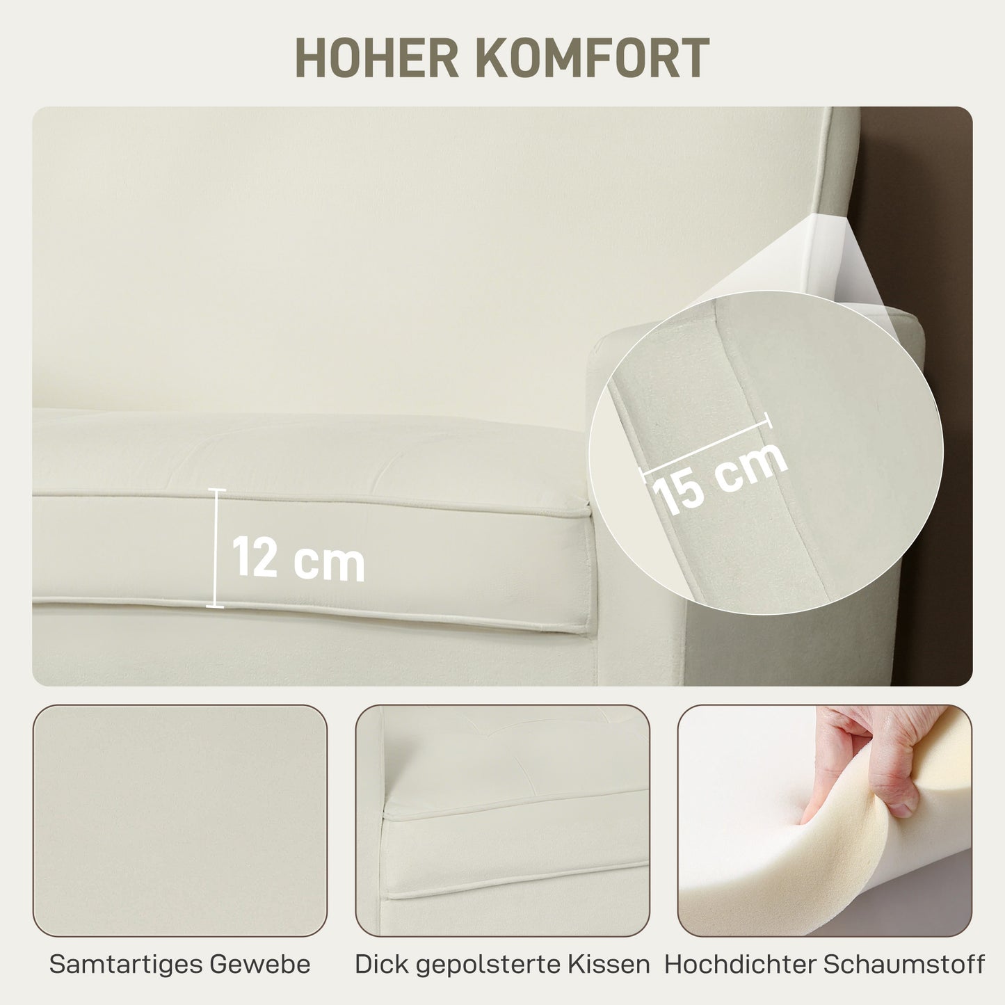 2-zits bank – tweezitsbank – loveseat – kleine bank – zitbank – fluweelachtige bekleding – compact formaat 130 cm breed – stevige rubberhouten poten met anti-slip voetjes