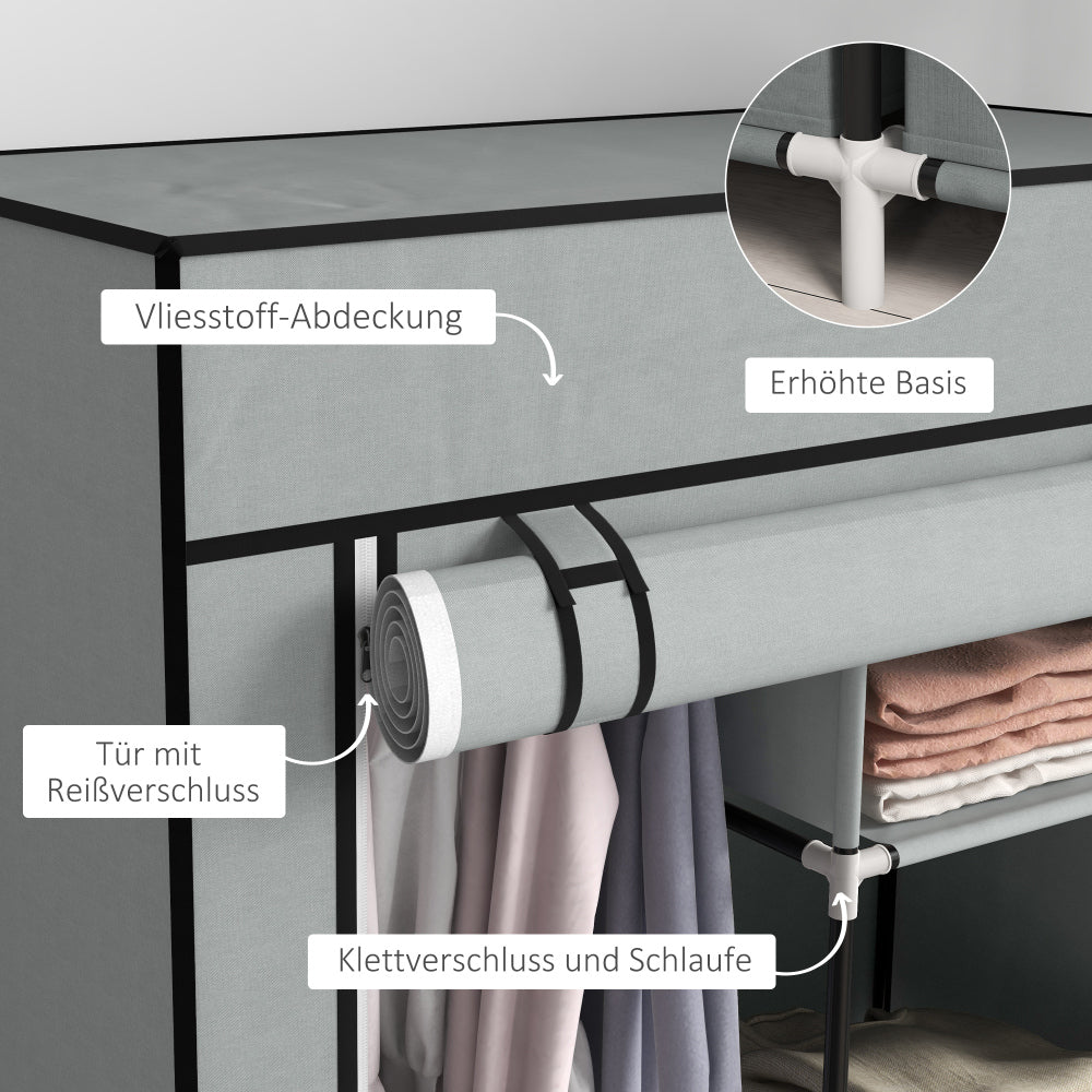 Kledingkast – Garderobekast – Opbergkast – Kleerkast – Vouwkast – 5 Kledingstangen – Stevig Metalen Frame – Lichtgrijs Textiel – Inklapbaar – Makkelijk Te Monteren