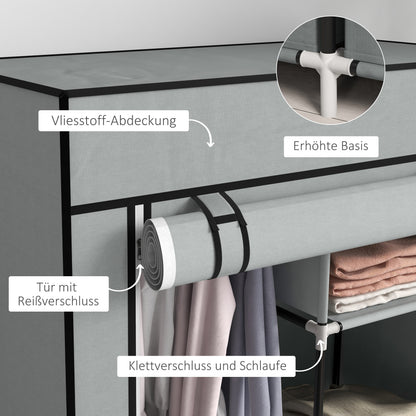 Kledingkast – Garderobekast – Opbergkast – Kleerkast – Vouwkast – 5 Kledingstangen – Stevig Metalen Frame – Lichtgrijs Textiel – Inklapbaar – Makkelijk Te Monteren