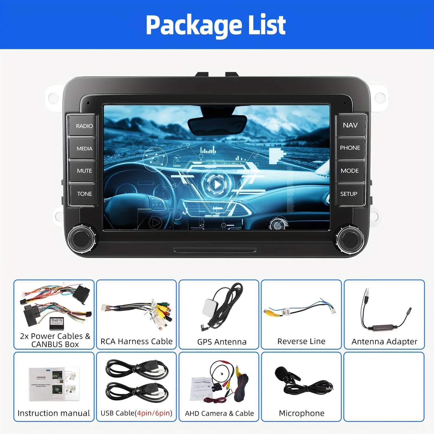 Multimedia Speler – Navigatiesysteem – Auto Radio – Android 14 Autostereo – Touchscreen – 7 Inch IPS Scherm – 4GB RAM + 64GB Opslag – Inclusief AHD Camera en Microfoon