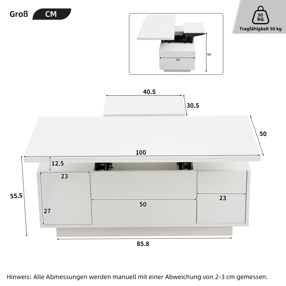 Salontafel – Koffietafel – Bijzettafel – Woonkamertafel – Tafel – Verstelbare Hoogte – Verborgen Opbergruimte – Metaal Frame – Max 50 kg Draagvermogen