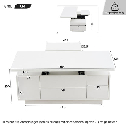 Salontafel – Koffietafel – Bijzettafel – Woonkamertafel – Tafel – Verstelbare Hoogte – Verborgen Opbergruimte – Metaal Frame – Max 50 kg Draagvermogen