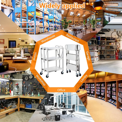 Opvouwbare Transportkar – Vouwbare Kar – Transportwagen – Trolley – Inklapbare Kar – Zilveren Variant – Draagkracht 181 kg – 3 Stevige Planken – Vergrendelbare Rubber Wielen – Ruimtebesparend Design
