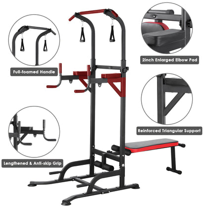 Power Tower – Krachtstation – Pull-Up Bar – Dip Station – Fitnessrek – Inklapbare Gewichtbank – Inclusief Weerstandsbanden – Maximale Belastbaarheid 200 kg