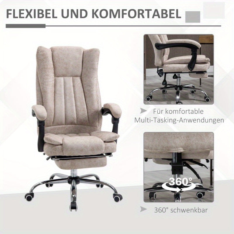 Vinsetto Ergonomic Office Chair with Adjustable Height, Swivel Base & Footrest - Beige - Heavy-Duty Metal Frame, Cushioned Seat & Armrests - Non-Electric Mechanism for Home Office, Gaming Desk - Easy-Clean Surface, Desk Chair