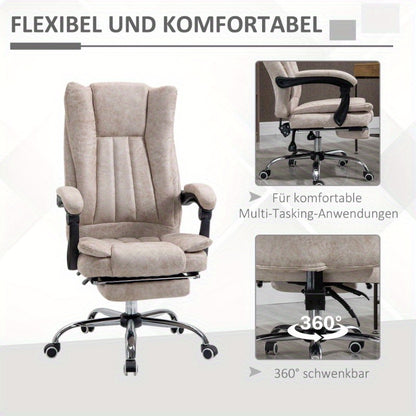 Vinsetto Ergonomic Office Chair with Adjustable Height, Swivel Base & Footrest - Beige - Heavy-Duty Metal Frame, Cushioned Seat & Armrests - Non-Electric Mechanism for Home Office, Gaming Desk - Easy-Clean Surface, Desk Chair