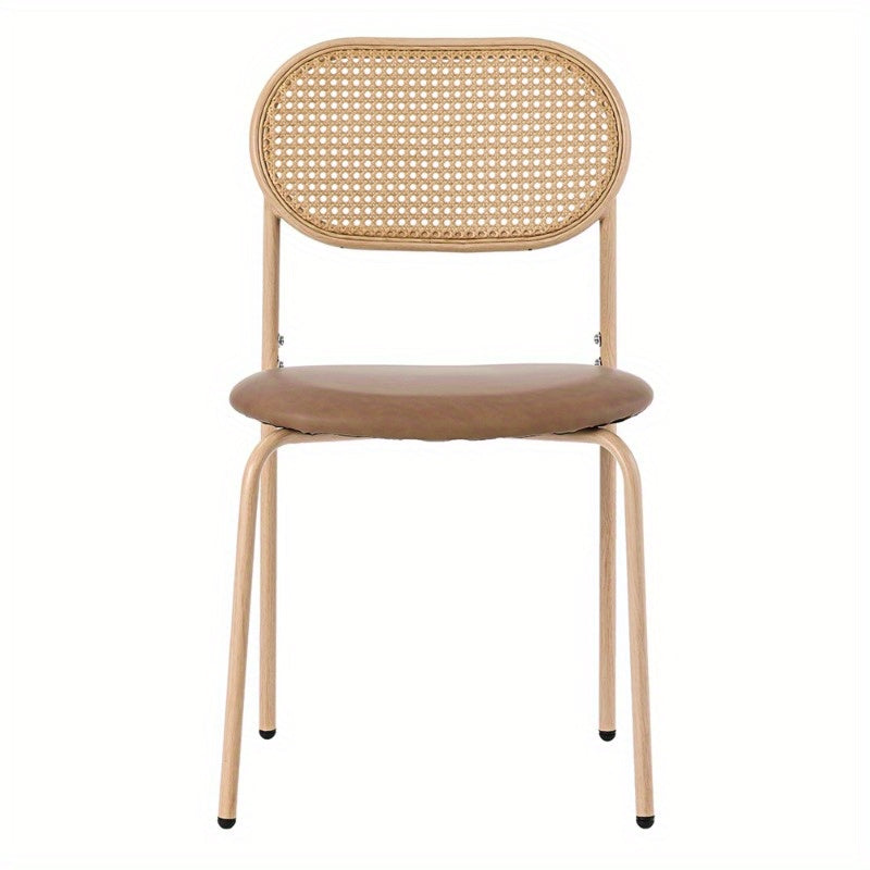 2-delige Eetkamerstoel Set – Moderne Stoel – Rattan Stoel – Leunstoel – Design Stoel – Metalen Poten – Stevig & Comfortabel – Bruin