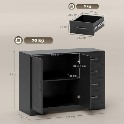 Dressoir – Sideboard – Ladekast – Opbergkast – Kast – Modern Zwart Design – 4 Lades & 1 Deurkast – Compact 105x40x76 cm