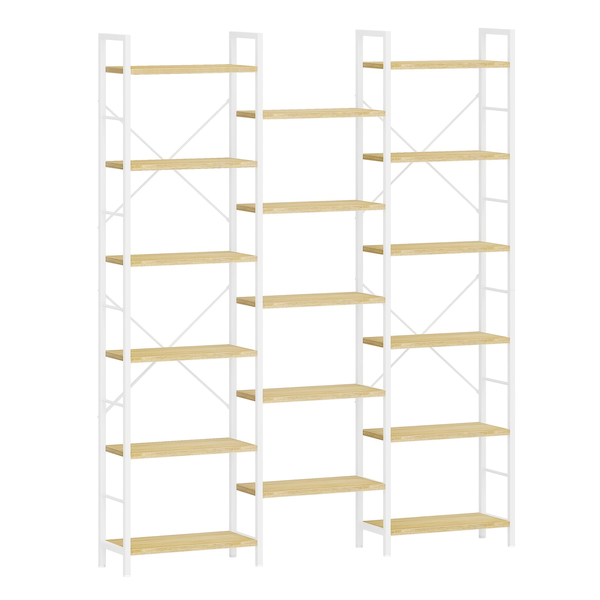 6-Tier Freestanding Bookcase with 17 Adjustable Shelves - White Oak Metal Frame, 24x152x186cm, Space-Saving Storage for Living Room, Bedroom, Office Organization, Modern Minimalist Design, Bookcase Furniture, Mounted Closet S - QUORE