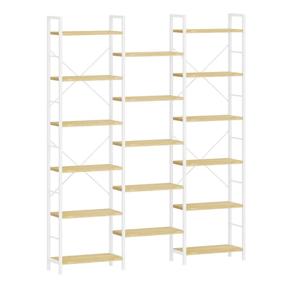 6-Tier Freestanding Bookcase with 17 Adjustable Shelves - White Oak Metal Frame, 24x152x186cm, Space-Saving Storage for Living Room, Bedroom, Office Organization, Modern Minimalist Design, Bookcase Furniture, Mounted Closet S - QUORE