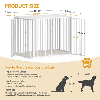 Hondenbench – Hondenhok – Hondenkooi – Hondenren – Hondenkist – Voor Grote Honden – Wit Design – Met Afneembaar Velvet Kussen – Met Meerdere Deuren – Stevig Hout en Metaal