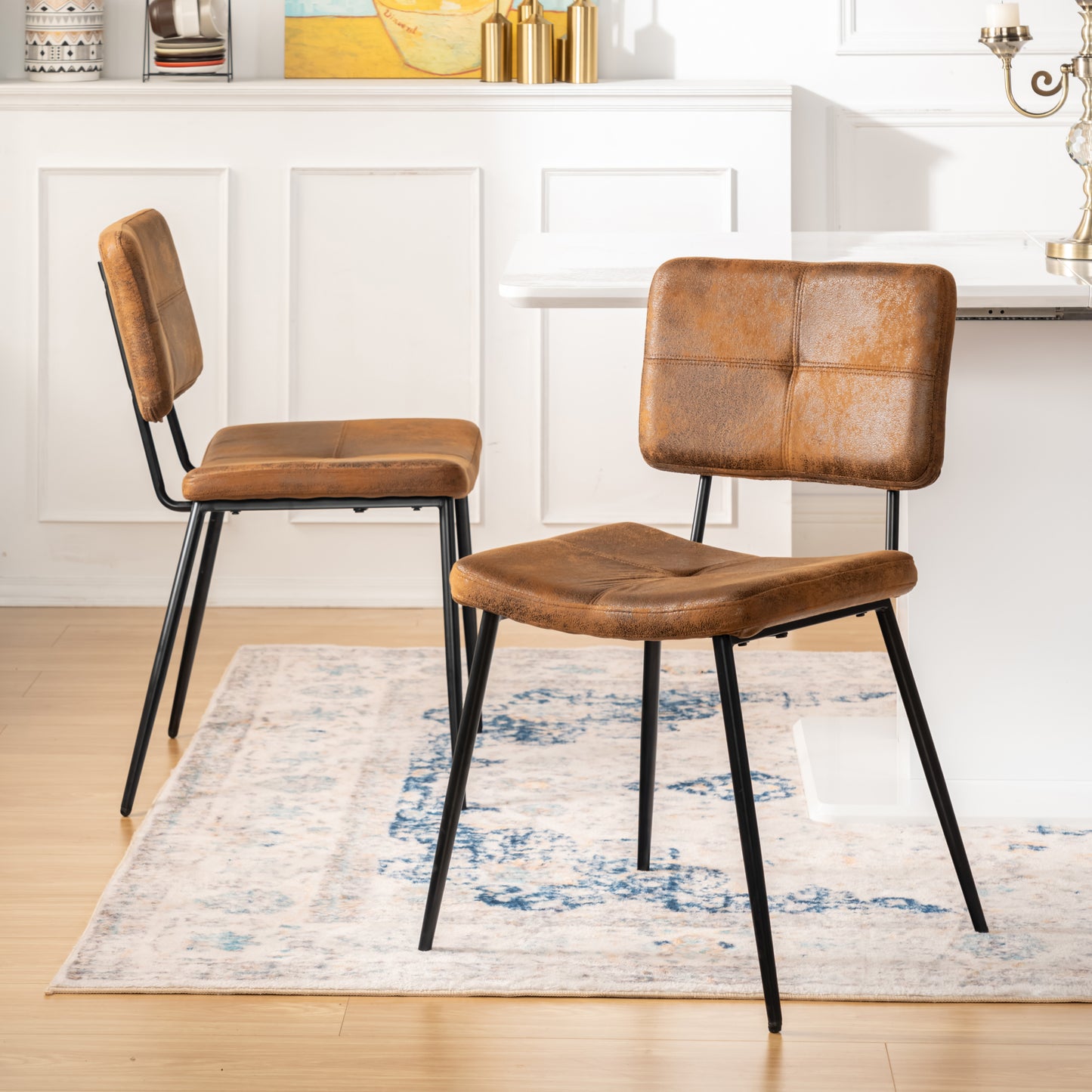 Eetkamerstoel – Stoel – Kuipstoel – Keukenstoel – Set Van 4 – Suède Stoffering – Metalen Onderstel – Comfortabele Zitting – Industrieel Retro Design