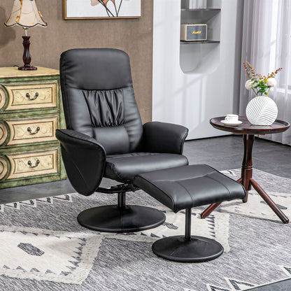 Relaxfauteuil – Relaxstoel – Fauteuil – Leunstoel – Voetenbank – Zwart – Manueel Verstelbare Rugleuning 145° – Draaibaar Onderstel 360°