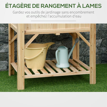 Outsunny Garden Planter on Legs - Square Planter with Shelf - Dim. 78L X 58W X 81H Cm - 6 Compartments - Felt Drainage Included - Pre-Oiled Pine Wood