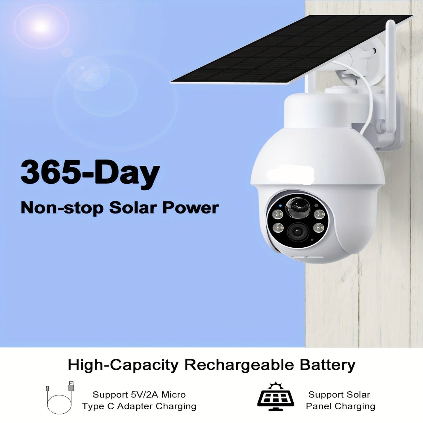 Beveiligingscamera – Solar Camera – Nachtzicht Camera – 360° Camera – 3MP HD – Zonne- En Usb-Oplaadbaar – Bewegingsmelder Met Tweewegscommunicatie