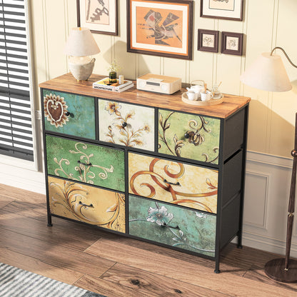 Dressoir – Ladekast – Opbergkast – Kast – Sideboard – Met Metalen Frame – 7 Stoffen Lades – Massief Houten Bovenblad