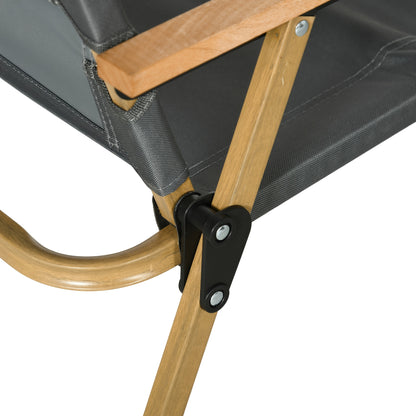 Lounge Stoel – Inklapbare Stoel – Tuinstoel – Strandstoel – Relaxstoel – Set Van 2 – Stevig Stalen Frame – Donkergrijs Met Houten Look