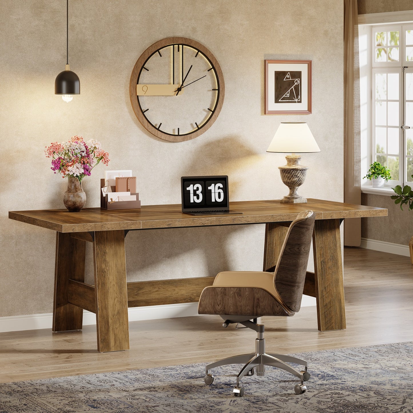 Vergadertafel – Conferentietafel – Bureaublad – Werktafel – Vergaderbureau – 179 cm Rechthoekig – E0 MDF Rustiek Bruin – Ruimtebesparend – Gemakkelijk Montage