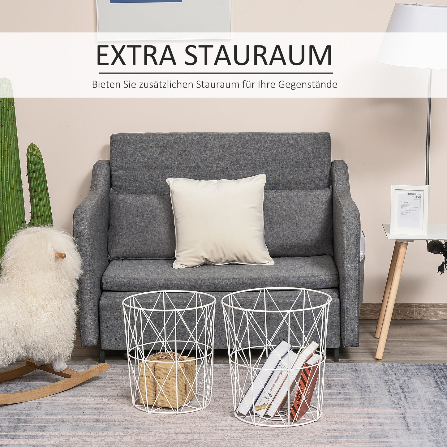 Ronde Salontafel – Bijzettafel – Stapelbare Tafel – Decoratieve Tafel – Houten Tafel – Wit Metalen Frame – 2-Delige Set – Afneembare Bladen – Compact & Duurzaam