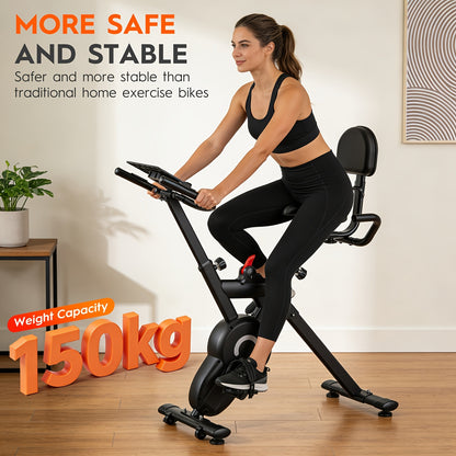1 Foldable Silent Exercise Bike | Magnetic Resistance, 12-Speed Intelligent Adjustment, 150KG Load-bearing Capacity, Includes Arm Pull Rope, Full Body Shaping, Iron Frame, Without Battery